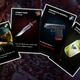 Four Back 4 Blood cards against a background of zombies.